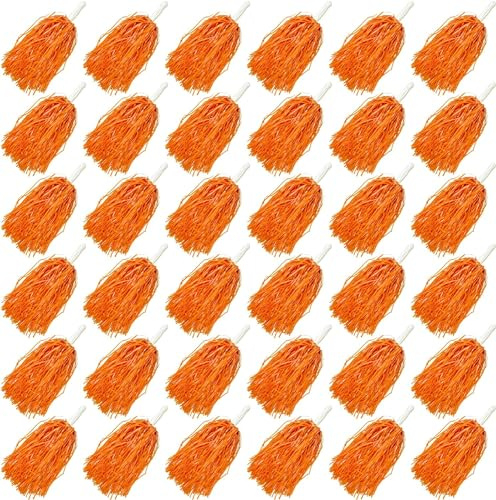 Cheerleading-Pompons, Metallfolie, Kunststoff, mit Taktstockgriff, für Spiel, Sport, Squads, Tanzen, Party, Fußball, Basketball, Club, Geist, Sport, Bühne, Performance, Feier, Orange, 36 Stück