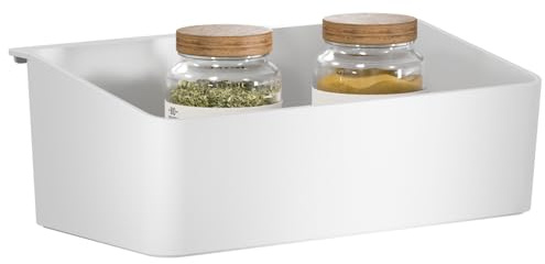 tesa Organizer – zum Kleben, Box für mehr Ordnung in der Küche - als Küchenregal zur Aufbewahrung von Gewürzen - Küchenzubehör - mit Adapter, Wandmontage ohne Bohren - Weiß