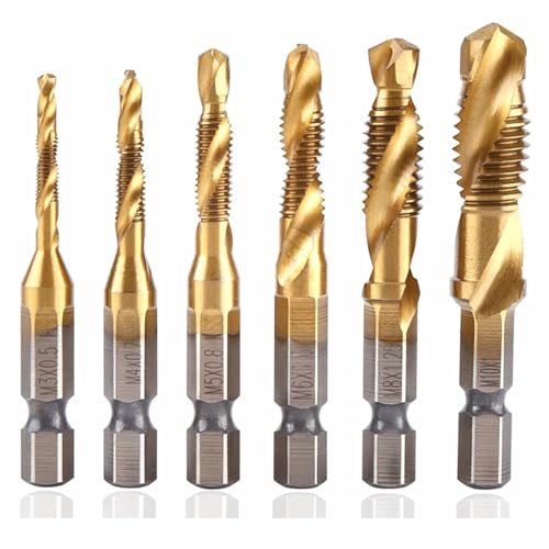 Bohrer Gewindebohrer Set M3-M10 Metrisches Gewinde Spiralschrauben Gewindeschneider Set HSS-4341,1/4 Sechskantschaft Bohrer,6PCS