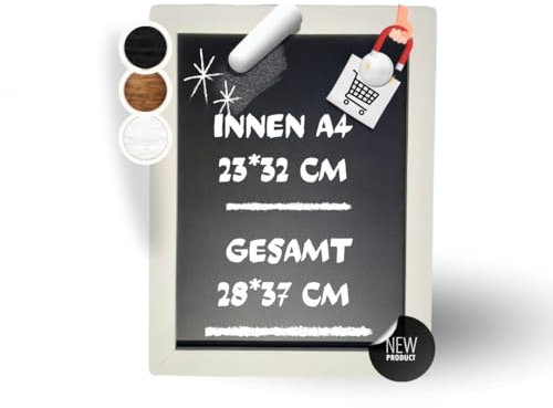 ELAFI® Magnetische Kreidetafel weiß 28x37cm |Schreibtafel zum Aufhängen A4-Schreibfläche anthrazit schwarz|Schiefertafel mit Rahmen|Magnettafel aus Kiefernholz|Wandtafel & Jute Seil zum Aufhängen