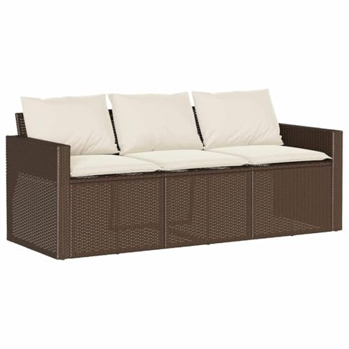 vidaXL Gartensofa, Sofa mit Kissen 3-Sitzer, Lounge Sitzgruppe Couch für Terrasse Balkon Garten, Gartenmöbel Garten Garnitur, Braun Poly Rattan