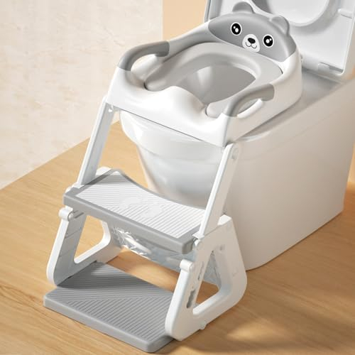 ITMNMNL Kinder Toilettensitz mit Treppe,WC Sitz Kinder,Toilettenleiter für Kinder,Klositz für Kinder,Kindertoilettensitz,Verstellbar Toilettenaufsatz Kinder mit PVC-Sitzkissen,für Jungen und Mädchen