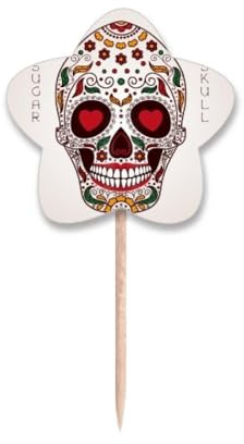 Palillos de dientes con diseño de flores, ojos de cirro, color blanco, con etiqueta de estrella, palillos para cupcakes