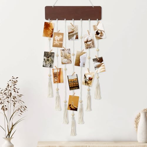 Dremisland Bilderrahmen Collage Fotorahmen Fotovorhang mit 45 Holzklammern klein Fotowand Holzbilderrahmen mit Schnur Weiß für Mehrere Fotos Fotoseil Fotoleine für Geschenke Freundin Wohnkultur