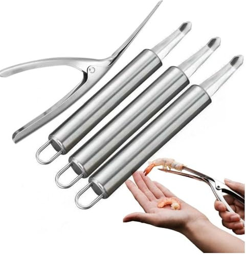 4 Piezas Pelador de Gamba，Peladores de Camarones de Acero Inoxidable，Cuchillo De CáScara De CamaróN,Herramienta De Limpieza De Camarones.