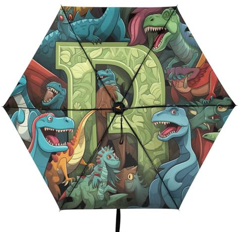 Linnyio Cartoon Kunst Süßer Dinosaurier Taschenschirm, UV-Schutz, Kompakter Reiseschirm, Sonnenschutz für Jungen und Mädchen