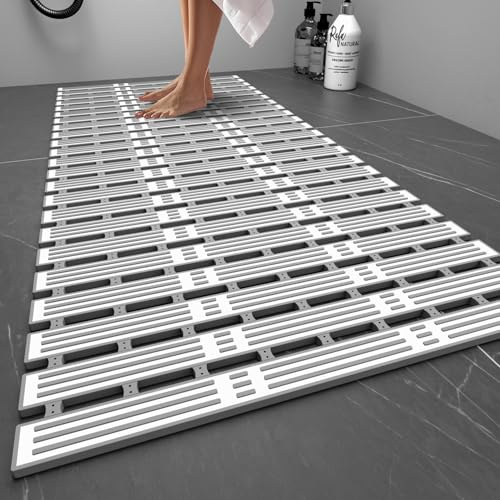 YUNYU Shower Mat Non Slip Anti Mould-90x40cm(36x16inch)Extra Long Bath Mat Non Slip for Shower Tray & Bathroom Tiles - Cut To Size Rubber Bath Mat With Suction Cups For Elderly, Children & Pets(Grey)