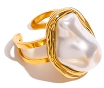 fdsmall Bague de perles pour femme, grande bague de cocktail avec déclaration, réglable, ouverte, convient pour mariage, anniversaire et Saint-Valentin
