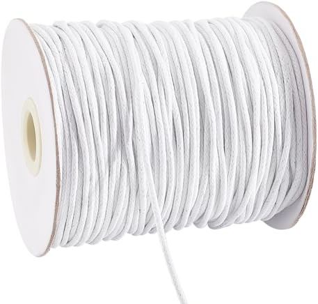 PH PandaHall 100 Yards 2mm Waxed Cotton Cord, White Waxed Beading Thread | Waxed Beading Thread String Twine for DIY Bracelet Necklace String Macrame Sewing Project Dreamcatcher Jewellery Making