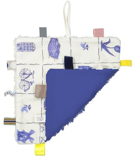 Snoozebaby Schmusetuch Baby - Kuscheltuch 25x25 cm mit Befestigung für Schnuller - 100% Bio Baumwolle Schnuffeltuch - Blau - Delft Blue