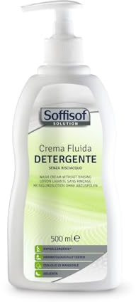 Soffisof Crema Fluida Detergente 500 ml - Detergente Senza Risciacquo Anziani, Adulti, Disabili, Allettati - Pelle Sensibile Pulita, Idratata e Protetta - Con Urea e Olio di Mandorle Dolci