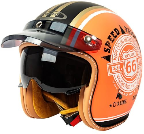 WZGGTEAM Vintage Motorcycle Jet Helmet, ECE/DOT Approved, Sun Visor, Open Face Design, L(57~58cm), Black