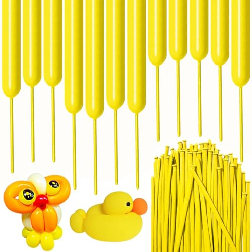 Lot de 100 ballons à modeler longs en latex jaune 260Q - Ballons longs en latex pour anniversaire, fête de Noël, mariage, décoration de fête (jaune)