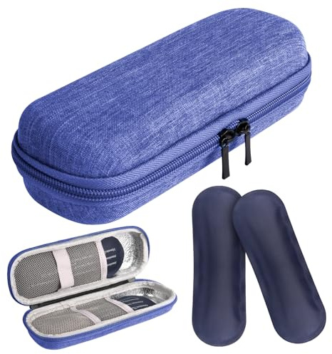 ACWOO Bolsa Enfriadora de Insulina, Bolsa Viajera para Diabéticos Nevera Medicamientos Estuche, Portátil Estuche para Enfriador de Insulina, Mini Enfriador Medicamentos con 2 Bolsas de Hielo (Azul)