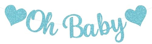 Tourima Oh Baby Deko Glitzer Blau Banner, für Gender Reveal Party Deko, Babyparty Deko Junge, Oh Baby Girlande, Babyparty Girlande Shower Geburtstag Taufe Dekoration