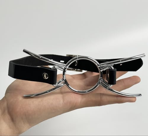 Bâillon à bouche ouverte en tête métal argenté Harnais O-Ring | YILUQIFLY Bondage Gag Fixation orale Sangle ajustable SUBS BDSM Sex Toys Hommes Femmes Couple Adulte Fétiche Restraint