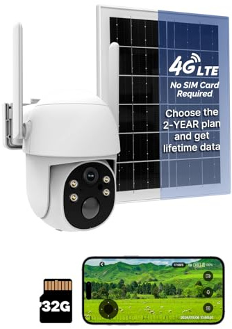 MOES Telecamera di sorveglianza esterna 4G 2K | Telecamera solare 3MP 265° PTZ, Rilevamento PIR intelligente, Allarme anti-intrusione, Installazione facile, Ricarica a bassa luminosità, IP65​​