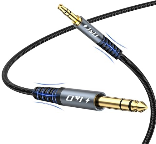 J&D Cavo Audio 3,5mm TRS a 6,35mm, Cavo Stereo 1/8 a 1/4 Bidirezionale in Nylon Intrecciato per Chitarra, PC, Home Theater, Altoparlanti, Amplificatori, 2 Metro, Grigio