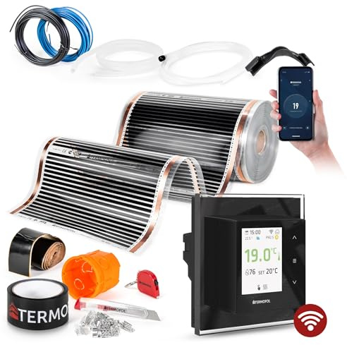 Termofol Elektrische Fußbodenheizung Heizfolie 230V - mit Thermostat H7 WIFi Black - Leistung 140W/m2 - Oberfläche 3m² - Fussbodenheizung Elektrisch Komplettset fur Fußboden