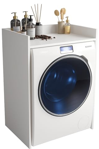 INNOVAHOME Armadietto per Lavatrice, Scaffale per Asciugatrice con Ripiano Fonoassorbente, Bordo Rialzato e Design Decorativo, Senza Foratura, 66 x 97 x 62 cm - Bianco Opaco