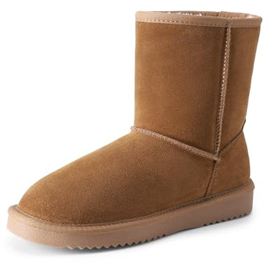 DREAM PAIRS Stivali da Donna Alla Caviglia Stivali Invernali Impermeabili da Neve Caldi e Comodi Stivali per Donna FuzzyClassic,Size 37,Castagna,SDSB25004W