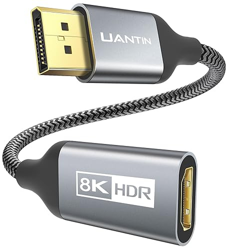 UANTIN 8K DisplayPort 1.4 to HDMI 2.1 Adapter with 4K 120Hz/ 8K 60Hz, Unidirectional DP to HDMI Cable Adapter, Display Port for AMD, NVIAID, Not Work with PS5/Xbox, No VRR Support