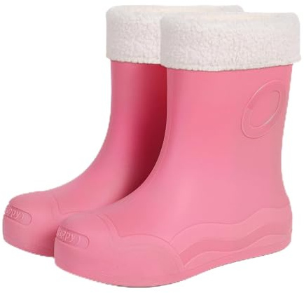 Stivali Pioggia Donna,Stivali Pioggia Donna di Gomma con Fodera Calda Boots Antiscivolo Stivaletti Impermeabili Galosce Taglie Forti ​​Tinta Unita Outdoor per Escursionismo e Giardino Rosa 39