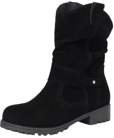 VBEDKDEB Botines Mujer Botas de tobillo Botines Sólidos Mujer Botas Western Botines Medianos Botas apiladas Color Sólido Escarchado Plisado Botines Grandes Zapatos Dirndl, Negro , 39 EU