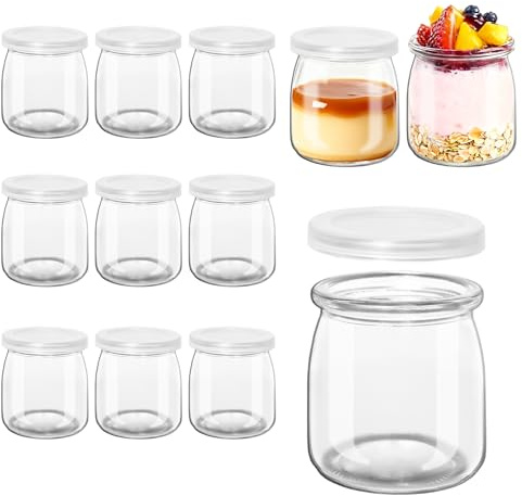 DARENYI 12 Piezas Tarros de Yogur con Tapa Reutilizables, 200ml Vasos de Postre Transparentes de Vidrio, Botes de cristal Portátiles para Pudín, Mermelada, Jalea, Miel, Mousse, Cereales