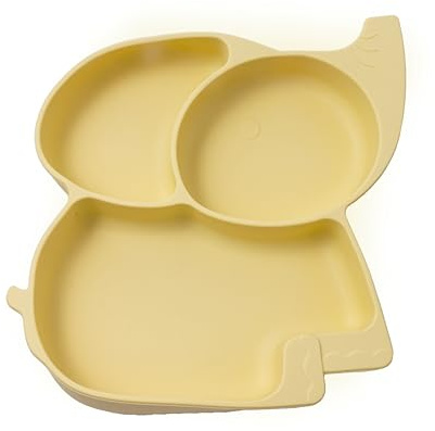 FREE EUPHORIA Plato bebé con ventosa | Plato de silicona de grado alimentario | 3 compartimentos | BLW | Diseño Elefante | Seguridad certificada