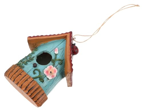 ifundom Casa para Pájaros de Resina para Exteriores Diseño de Refugio Simulado, Adorno Único para Jardín, Adecuado para Gorriones y Aves Pequeñas, Fácil de Colgar