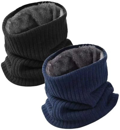 SEFIRST 2 Pcs Tour de Cou Homme, Cache Cou Homme Femme, Gaiter Masque Cagoule Tubulaire Foulard Snood Hiver Écharpe Coupe-Vent Ski Élastique Épais Doublure Polaire Neck Warmer (Noir, Bleu)