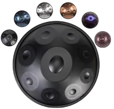 Handpan Drum 432Hz/440Hz, 9/10/12 Notas, Tambor Handpan en D Menor con Mazos, Bolsa, Instrumento de Percusión para Yoga, Meditación, Educación Musical de Principiantes(Black,440HZ/9Note)