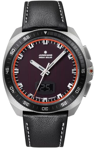 JUNGHANS Herren-Funkuhr 1972 Mega Solar Schwarz 56/4610.00 | Made in Germany, markante Armbanduhr für Männer