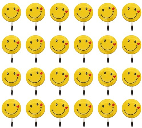 JYXNU 21 Stück Klebehaken Kinder Selbstklebend Süße Smiley Wandhaken Ohne Bohren Acryl Kleiderhaken Kinderzimmer Garderobenhaken für Bad Küche Dekoration