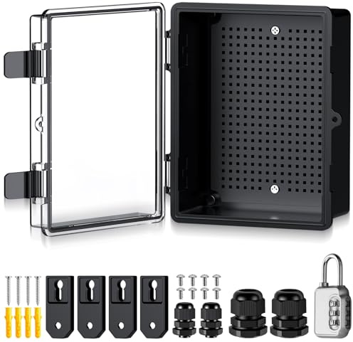 EYPINS Vattentät fördelningslåda IP67, anslutningsdosa Vattentät ABS-plasthölje utvändig eldosa strömskåp med monteringstillbehör 22x17x11cm | Svart kontrollskåp/synlig dörr