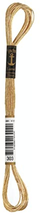 Anchor 4180000-00303 Stickgarne, 65% Viskose, 35% MetallisedPolyester, echt gold, 8m, 4 Gramm