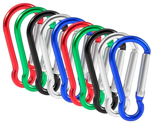 TRIXES 10-Pack Karbinhakar – Aluminium 5cm Nyckelringar | Resor, camping, fiske, nycklar, ryggsäck, hållbar, bagagefäste