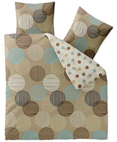 CelinaTex Touchme Biber Bettwäsche 200 x 220 cm 3teilig Baumwolle Bettbezug Frauke Punkte beige braun türkis