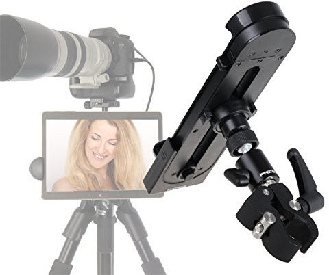 Photecs® Universal Tablet-Halterung Pro V1B, Halter f. iPad Pro 12,9 oder andere Tablets und Smartphones von 5 bis 14 Zoll, Befestigung von Tablet-PC als Monitor an Stativ, Mikrofon-Ständer etc.