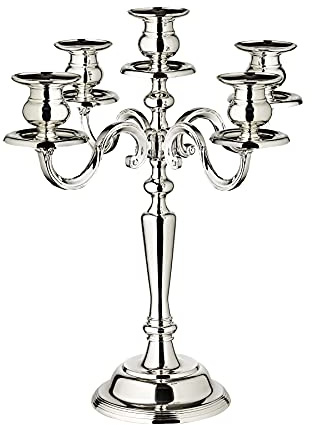EDZARD Kandelaber Regina 5-armig (H 37 cm), versilbert, anlaufgeschützt | Armleuchter für Stabkerzen und Tafelkerzen Ø 2,2 cm · mit Samtfuß · Kerzenständer Silber für Esstisch und Festtafel