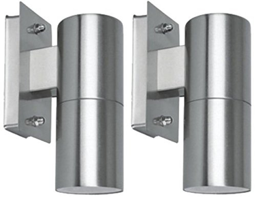Zenon Lighting Collection by Long Life Lamp Company 2 X Stainless Steel Single Outdoor Wall Light IP65 Garden Downlight ZLC04
