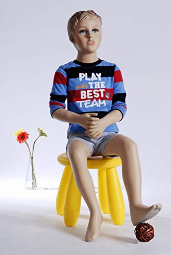 TonHan BB-12 Schaufensterpuppe Junge Kind Boy Hautfarbe sitzend schick modern männliche Kids Modellierte Frisur mit Hocker