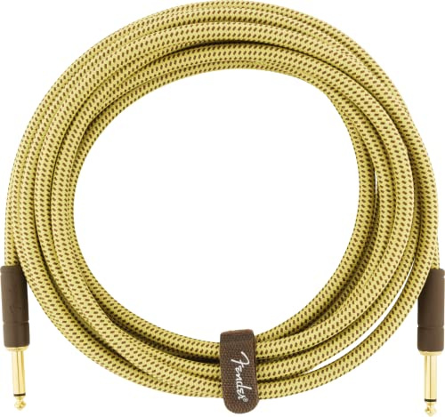Fender Deluxe Instrumentenkabel, vergoldete Klinkenstecker, gerade, 4,57 m | 99 % sauerstofffreies Kupfer, 24 Karat vergoldete 6,35-mm-Klinkenstecker, rauscharm, strapazierfähiger Tweed-Mantel