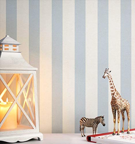 NEWROOM Tapete Blau Papier Streifen - Kinder Streifentapete ansatzfrei für Kinderzimmer Babyzimmer Schlafzimmer