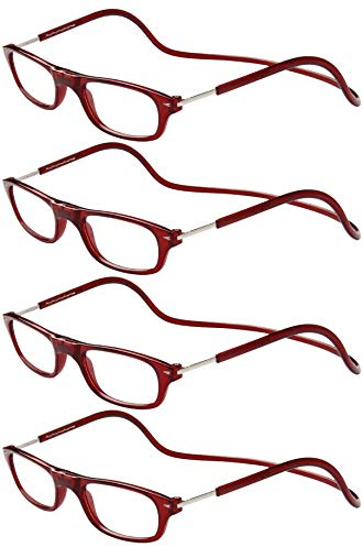 TBOC Gafas de Lectura Presbicia Vista Cansada – [Pack 4 Unidades] Montura Burdeos Graduadas +1.50 Dioptrías Hombre Mujer Regulables Plegables Imantadas Lentes Aumento Leer Ver Cerca Cuello Imán