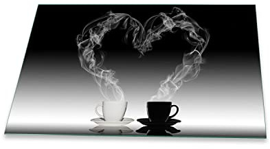 Herdabdeckplatte Abdeckung Ceranfeld Abdeckplatte Schneidebrett 1-Teilig 80x52 Herz Kaffee Schwarz Spritzschutz Glasplatte Ceranfeldabdeckung Schutz Herdschutz Sicherheitsglas Glasschneidebrett