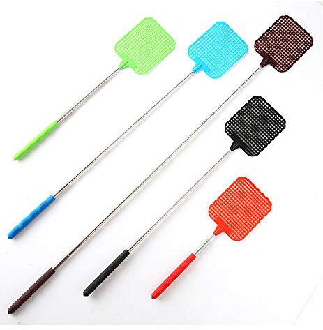 BE-TOOL Ausziehbare Fliegenklatsche aus Kunststoff, 5 Stück Moskito-Wespenklatsche, Teleskopklatsche für Fliegen, Mücken, Wespen, Schädlinge (Rot + Kaffee + Blau + Schwarz + Grün)