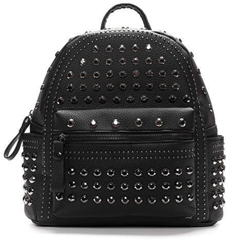 Damen PU Leder Nieten Nieten Rucksack Schwarz Gothic Rucksack börse Punk Rock Casual Daypack für Frauen und Mädchen, Schwarz (schwarz), Medium