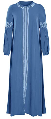 Lazzboy Muslimisches Kleider Frauen Kaftan Arab Jilbab Abaya Spitze Nähen Maxikleid Damen Langarm Abendkleider Muslim Hochzeit Kleidung Saudi-arabien Rockabilly(Hellblau,5XL)
